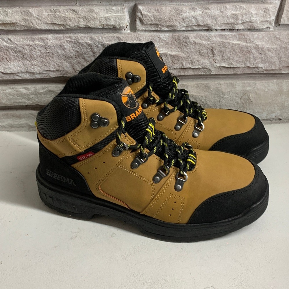 Brahma Mens Steel Toe Work Boots Wheat Black MNBR43EZ001 Size 9.5 ASTM F 2413-18